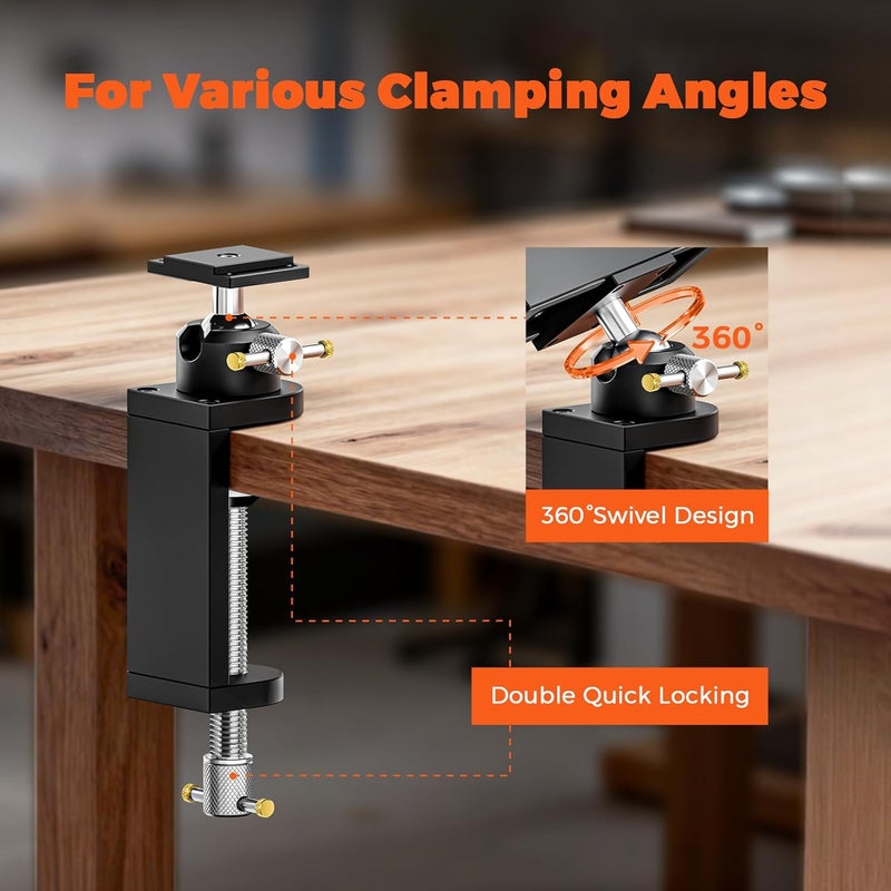 Luvan 360° Rotating Mini Bench Vise Stand, Double Locking Heavy-Duty Table Vise Stand with Enhanced Clamping Force, Adjustable Angle Vise Bracket Table Clamp Stand with Swivel Base for Fractal Vise ﻿ - Image 2